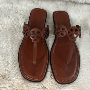 Tory Burch Tiny Miller Brown Leather Flip Flop Thong Sandals Size 9.5